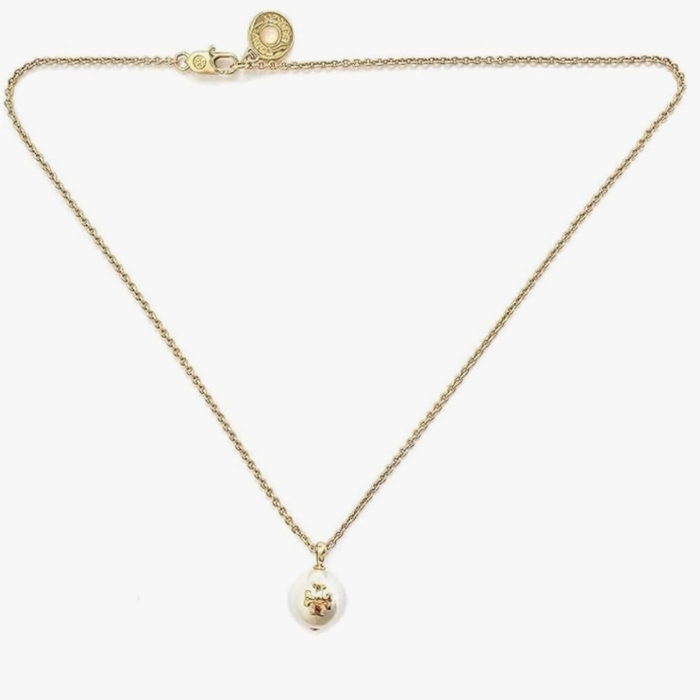 Tory Burch Womens Pearl Logo Rope Necklace (Pearl)